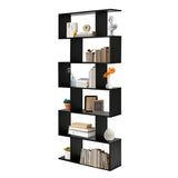 6 Tier S-Shaped Bookshelf Storage Display Bookcase Decor Z-Shelf -Black