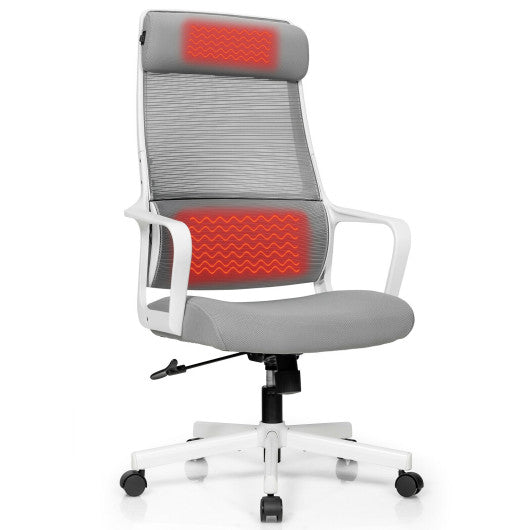 Adjustable Mesh Office Chair with Heating Support Headrest-Gray