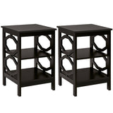 2 Pieces 3-tier Nightstand Sofa Side End Accent Table Storage Display Shelf-Espresso