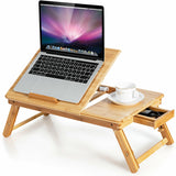 Bamboo Laptop Lap Tray with Adjustable Legs and Tilting Heat-dissipation Top-Natural