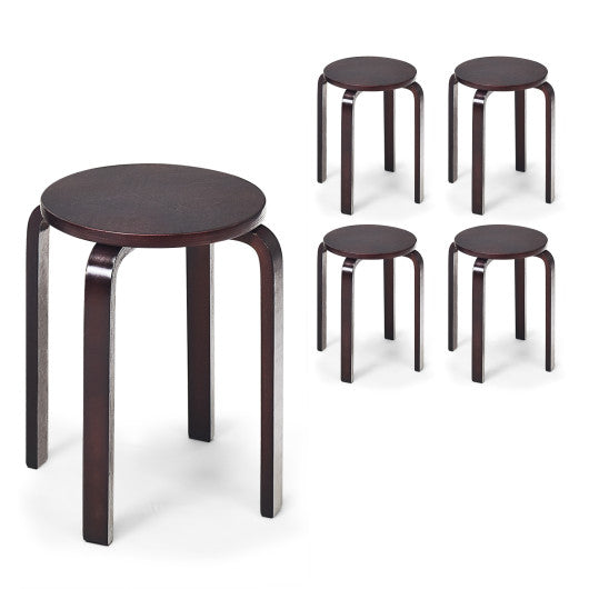 Set of 4 18 Inch Stackable Bentwood Dining Chairs with Round Top-Deep Brown