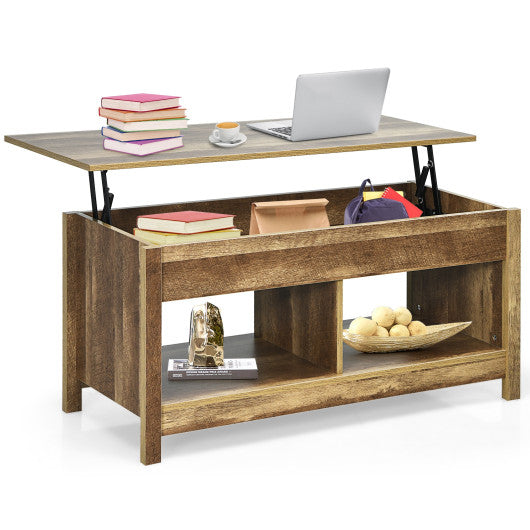 Lift Top Coffee Table with Hidden Storage Compartment and Lower Shelf for Study Room-Oak