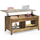 Lift Top Coffee Table with Hidden Storage Compartment and Lower Shelf for Study Room-Oak