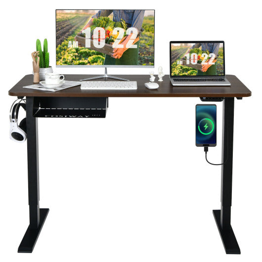 48-inch Electric Height Adjustable Standing Desk with Control Panel-Walnut