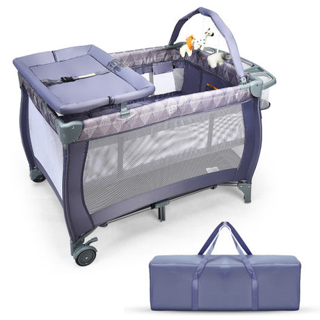 Portable Foldable Baby Playard Nursery Center with Changing Station-Gray