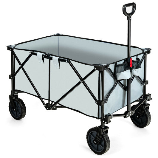 Outdoor Folding Wagon Cart with Adjustable Handle and Universal Wheels-Gray