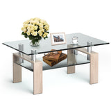 Rectangle Glass Coffee Table with Metal Legs for Living Room-Natural