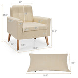 Linen Fabric Single Sofa Armchair with Waist Pillow for Living Room-Beige