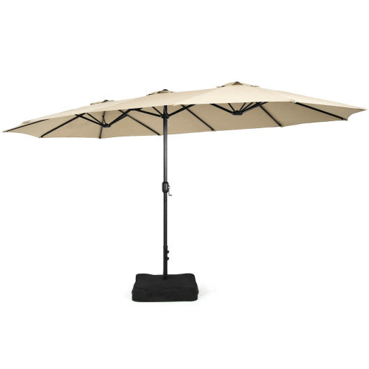 15 Feet Double-Sided Twin Patio Umbrella with Crank and Base-Beige