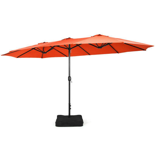 15 Feet Double-Sided Twin Patio Umbrella with Crank and Base-Orange