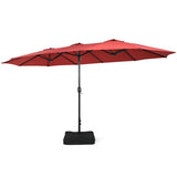 15 Feet Double-Sided Twin Patio Umbrella with Crank and Base-Red