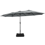 15 Feet Double-Sided Twin Patio Umbrella with Crank and Base-Gray