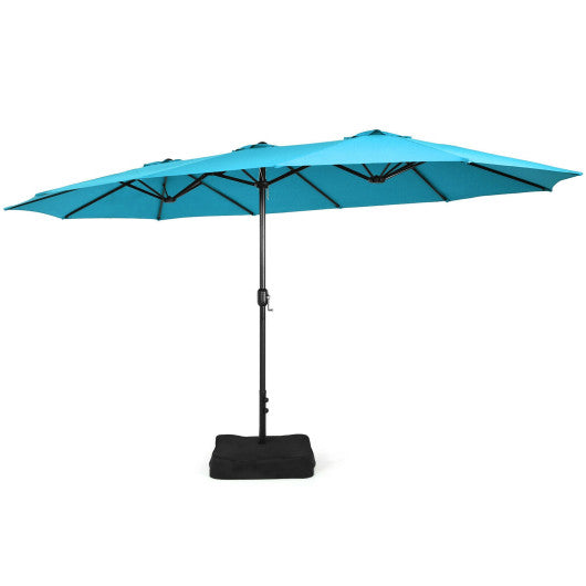 15 Feet Double-Sided Twin Patio Umbrella with Crank and Base-Turquoise