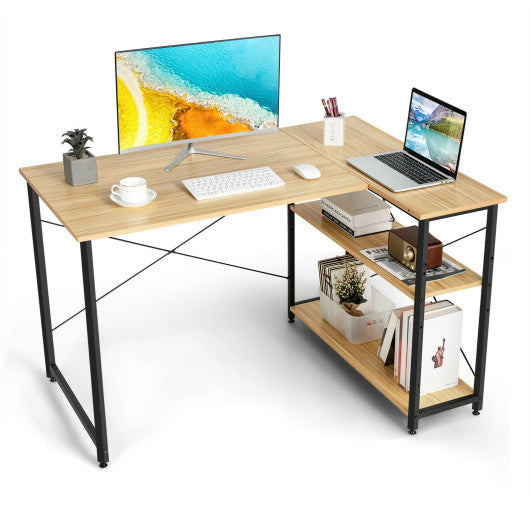 48 Inch Reversible L Shaped Computer Desk with Adjustable Shelf-Natural