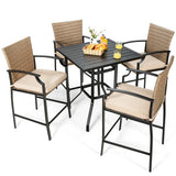 5 Pieces Outdoor Rattan Bistro Bar Stool Table Set with Cushions