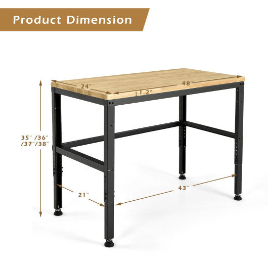 48 Inch Adjustable Solid Oak Workbench with 2000lbs Heavy-Duty Capacity-Natural