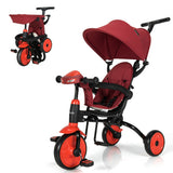 6-in-1 Foldable Baby Tricycle Toddler Stroller with Adjustable Handle-Red