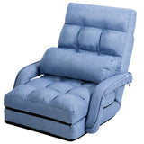 Folding Lazy Floor Chair Sofa with Armrests and Pillow-Blue