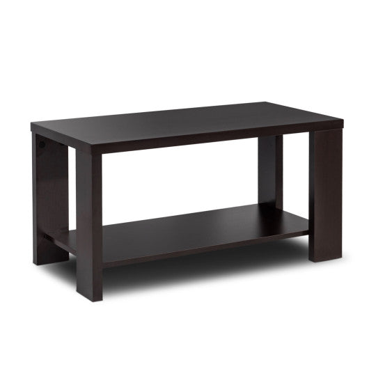 Rectangular Cocktail Coffee Table with Storage Shelf