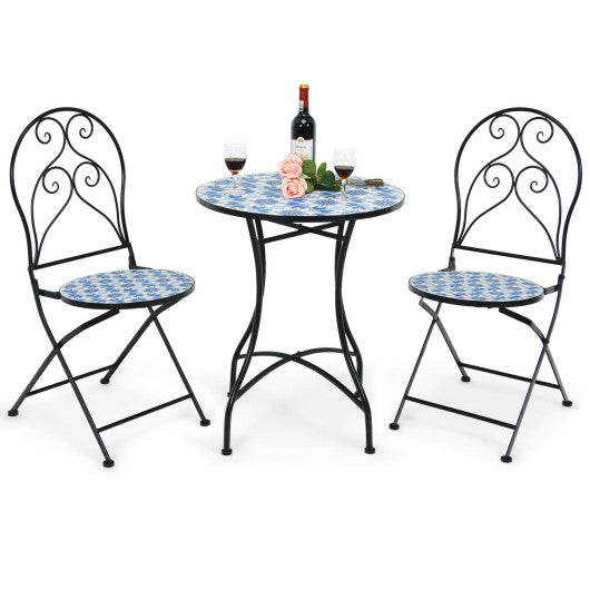 3 Pieces Patio Bistro Furniture Set with Mosaic Design