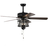 50 Inches Ceiling Fan with Lights Reversible Blades and Pull Chain Control-Black