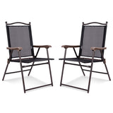 Set of 2 Patio Folding Sling Back Camping Deck Chairs-Black