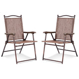 Set of 2 Patio Folding Sling Back Camping Deck Chairs-Brown