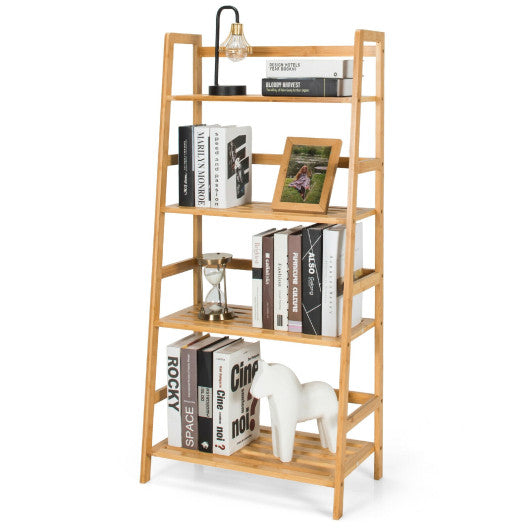 4-Tier Bamboo Bookshelf Ladder Shelf Plant Stand Rack-Natural