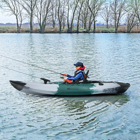 Sit-on-Top Fishing Kayak Boat With Fishing Rod Holders and Paddle-Gray