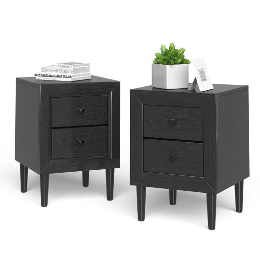 2 Pieces Multipurpose Retro Nightstand with 2 Drawers-Black