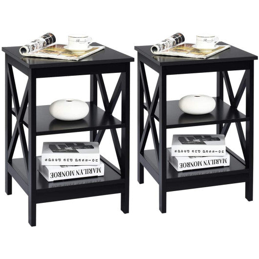 3-Tier X-Design Nightstands with Storage Shelves for Living Room Bedroom-Black