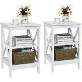 3-Tier X-Design Nightstands with Storage Shelves for Living Room Bedroom-White