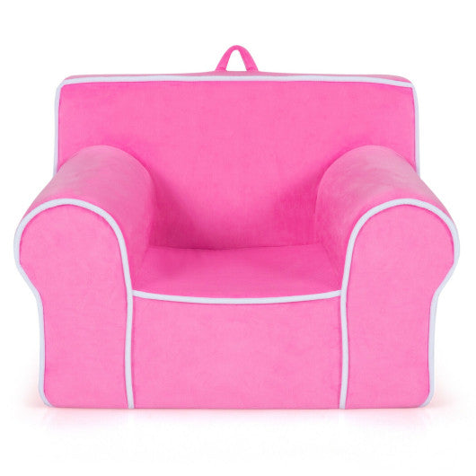 Upholstered Kids Sofa with Velvet Fabric and High-Quality Sponge-Pink