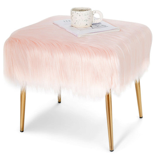 Faux Fur Vanity Stool with Golden Metal Legs for Makeup Room-Pink