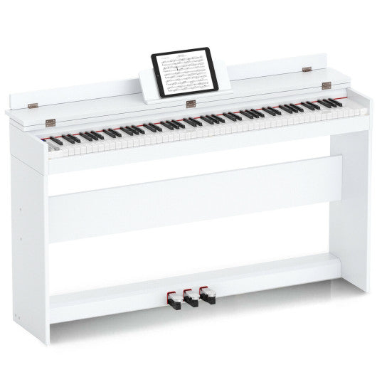 88 Key Full Size Electric Piano Keyboard with Stand 3 Pedals MIDI Function-White