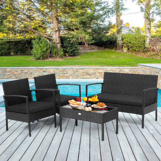 4 Pieces Patio Rattan Furniture Set with Cushion