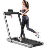 2-in-1 Electric Motorized Health and Fitness Folding Treadmill with Dual Display-Silver