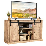 55 Inch Sliding Barn Door TV Stand with Adjustable Shelves for TVs up to 65 Inch-Natural