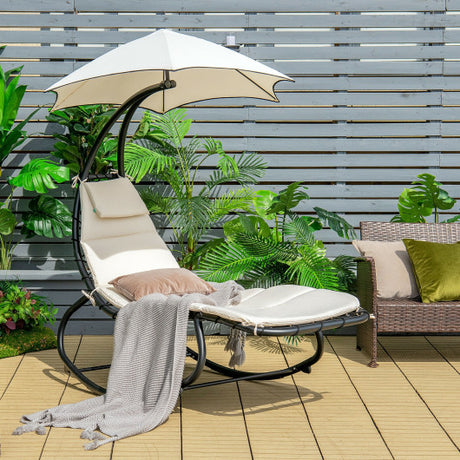 Hammock Swing Lounger Chair with Shade Canopy-Beige