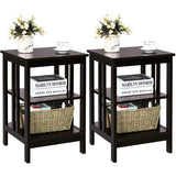 2 Pieces 3-Tier Nightstand with Reinforced Bars and Stable Structure-Dark Brown