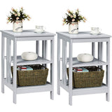 2 Pieces 3-Tier Nightstand with Reinforced Bars and Stable Structure-Gray