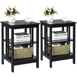 2 Pieces 3-Tier Nightstand with Reinforced Bars and Stable Structure-Black