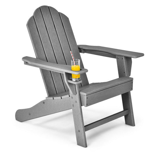 Outdoor Adirondack Chair with Built-in Cup Holder for Backyard Porch-Gray