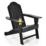 Outdoor Adirondack Chair with Built-in Cup Holder for Backyard Porch-Black