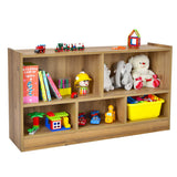 Kids 2-Shelf Bookcase 5-Cube Wood Toy Storage Cabinet Organizer-Natural