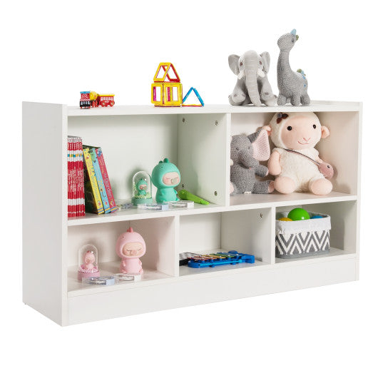 Kids 2-Shelf Bookcase 5-Cube Wood Toy Storage Cabinet Organizer-White
