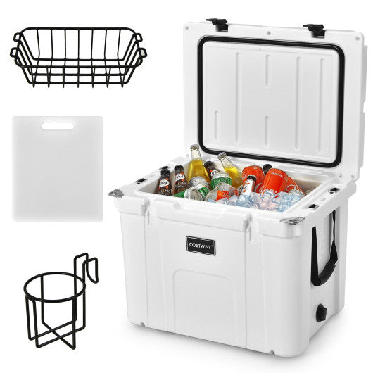 55 Quart Cooler Portable Ice Chest with Cutting Board Basket for Camping