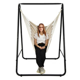 Hanging Padded Hammock Chair with Stand and Heavy Duty Steel-Beige