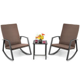 3 Pieces Patio Rattan Rocking Furniture Set-Brown