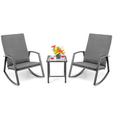 3 Pieces Patio Rattan Rocking Furniture Set-Gray